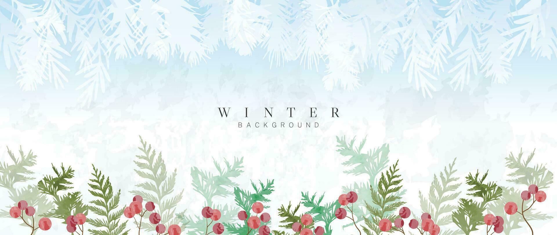 Winter Festival saisonal Hintergrund Vektor Illustration. Weihnachten Urlaub Veranstaltung Schneefall, Kiefer Blätter, Beere mit Aquarell Textur. Design zum Poster, Hintergrund, Banner, Karte, Dekoration.