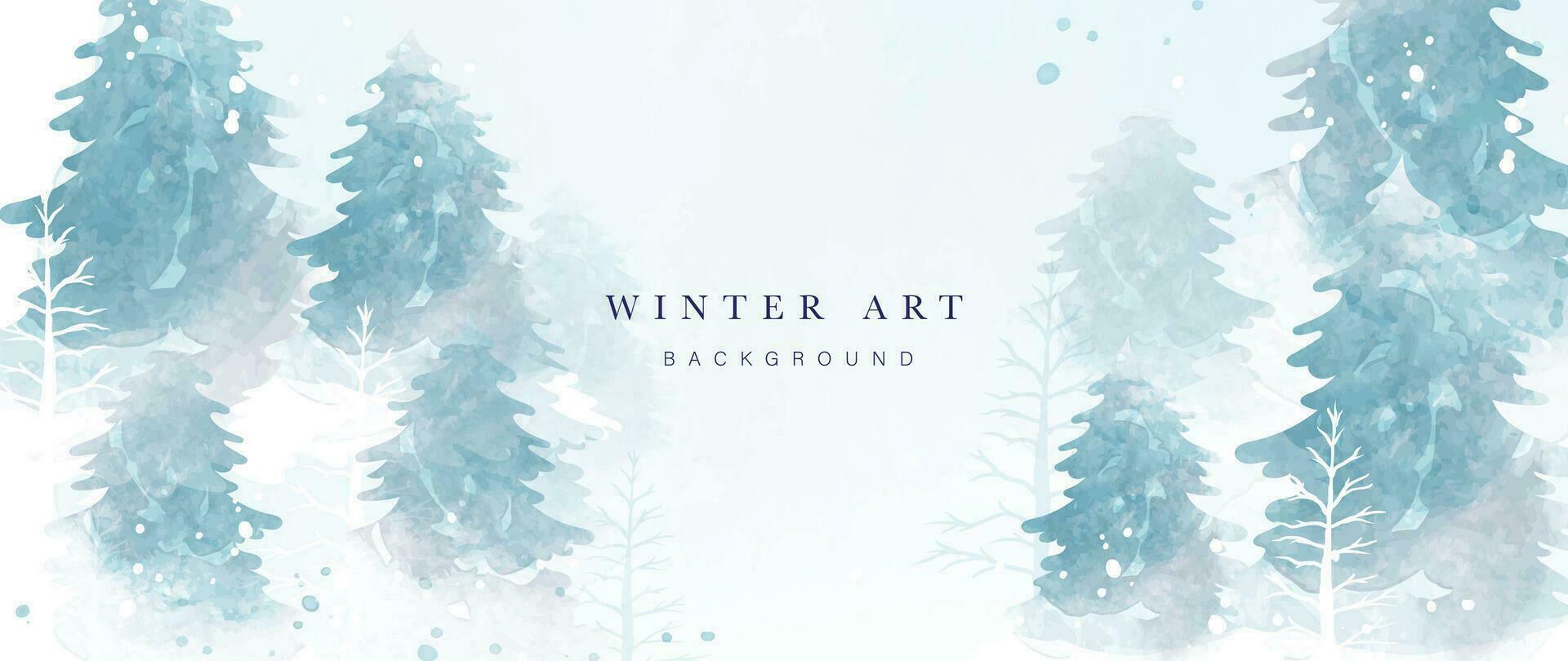 Winter Hintergrund Vektor. Hand gemalt Aquarell, Berg mit Schnee, Zweig, Kiefer Wald Hand Zeichnung. Design zum Hintergrund, Mauer Kunst, Abdeckung, Hochzeit, Dekoration, Banner. vektor