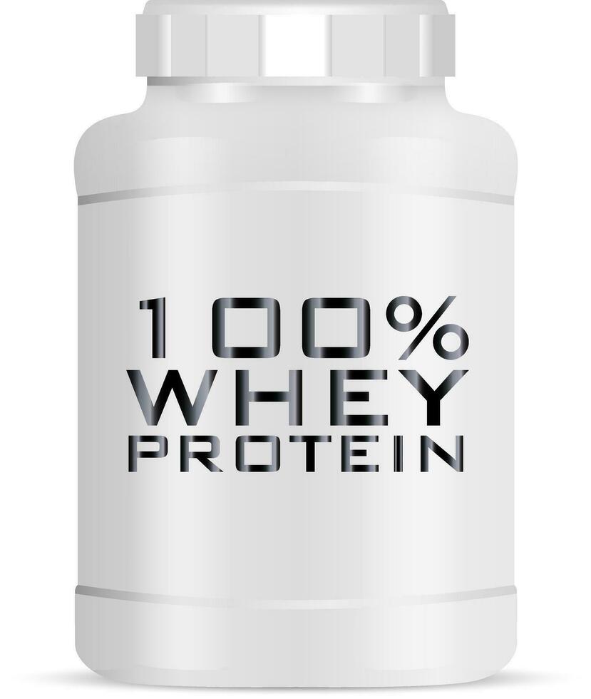 groß Sport Ernährung können Vektor Illustration. Protein Flasche mit Weiß Deckel. Weiß Krug isoliert auf Hintergrund.