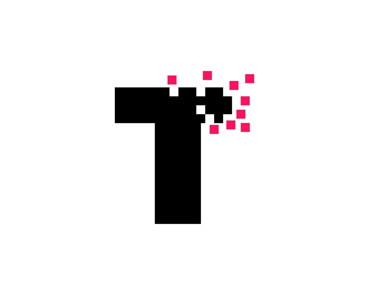 bokstav t pixel logotyp, triangel, blå färg, teknik och digital logotyp vektor