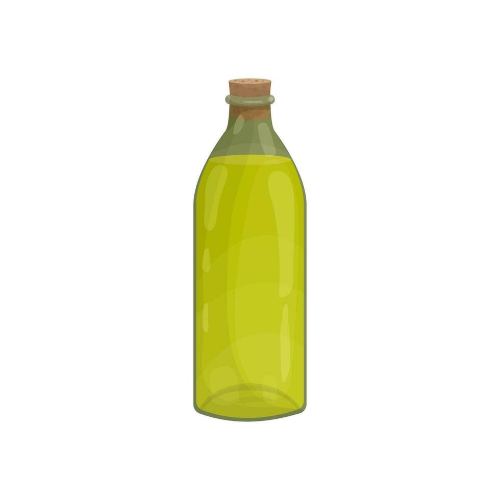 glas flaska av grundläggande olja eller oliv, nötliknande flytande olja i tecknad serie stil. aromaterapi olja för spa behandlingar, matlagning och parfymer. ikon för hemsida design, förpackning vektor