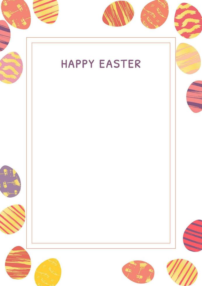 mall för Lycklig påsk hälsning kort eller brev. påsk konst på ägg runt om ram med kopia Plats. grunge ägg i ljus färger vektor