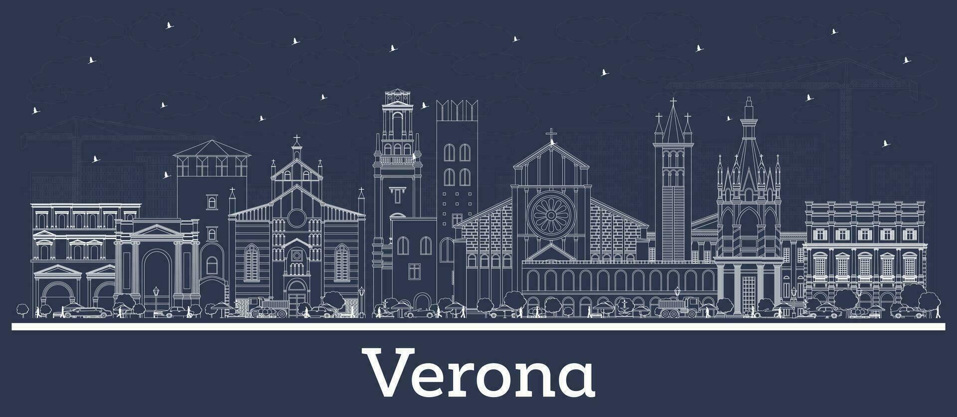 Gliederung Verona Italien Stadt Horizont mit Weiß Gebäude. Geschäft Reise und Tourismus Konzept mit historisch die Architektur. Verona Stadtbild mit Sehenswürdigkeiten. vektor