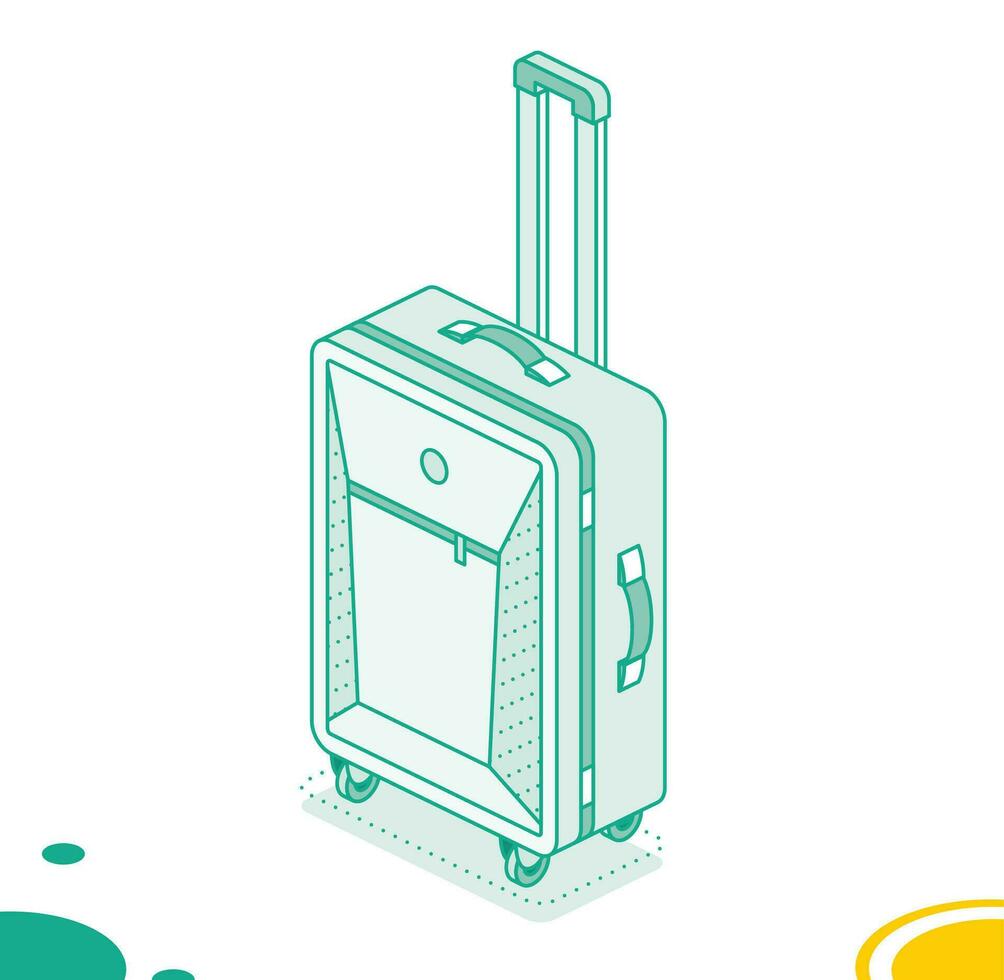 Koffer auf Räder isoliert auf Weiß Hintergrund. isometrisch Gliederung Symbol. Gepäck. Reise Symbol. vektor