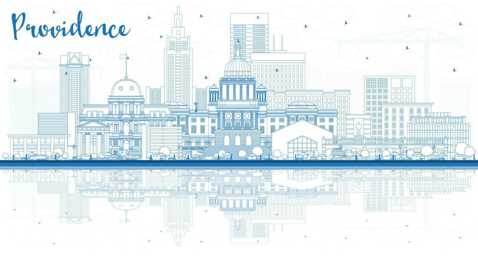 Gliederung Vorsehung Rhode Insel Stadt Horizont mit Blau Gebäude und Reflexionen. Vorsehung USA Stadtbild mit Sehenswürdigkeiten. Reise und Tourismus Konzept mit modern die Architektur. vektor