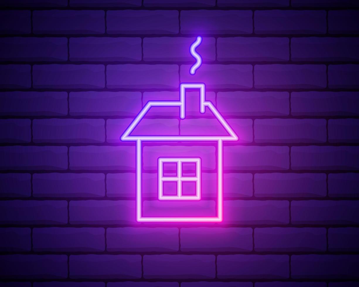 leuchtende Neonlinie Haussymbol isoliert auf Backsteinmauerhintergrund. Heimatsymbol. Vektor. vektor