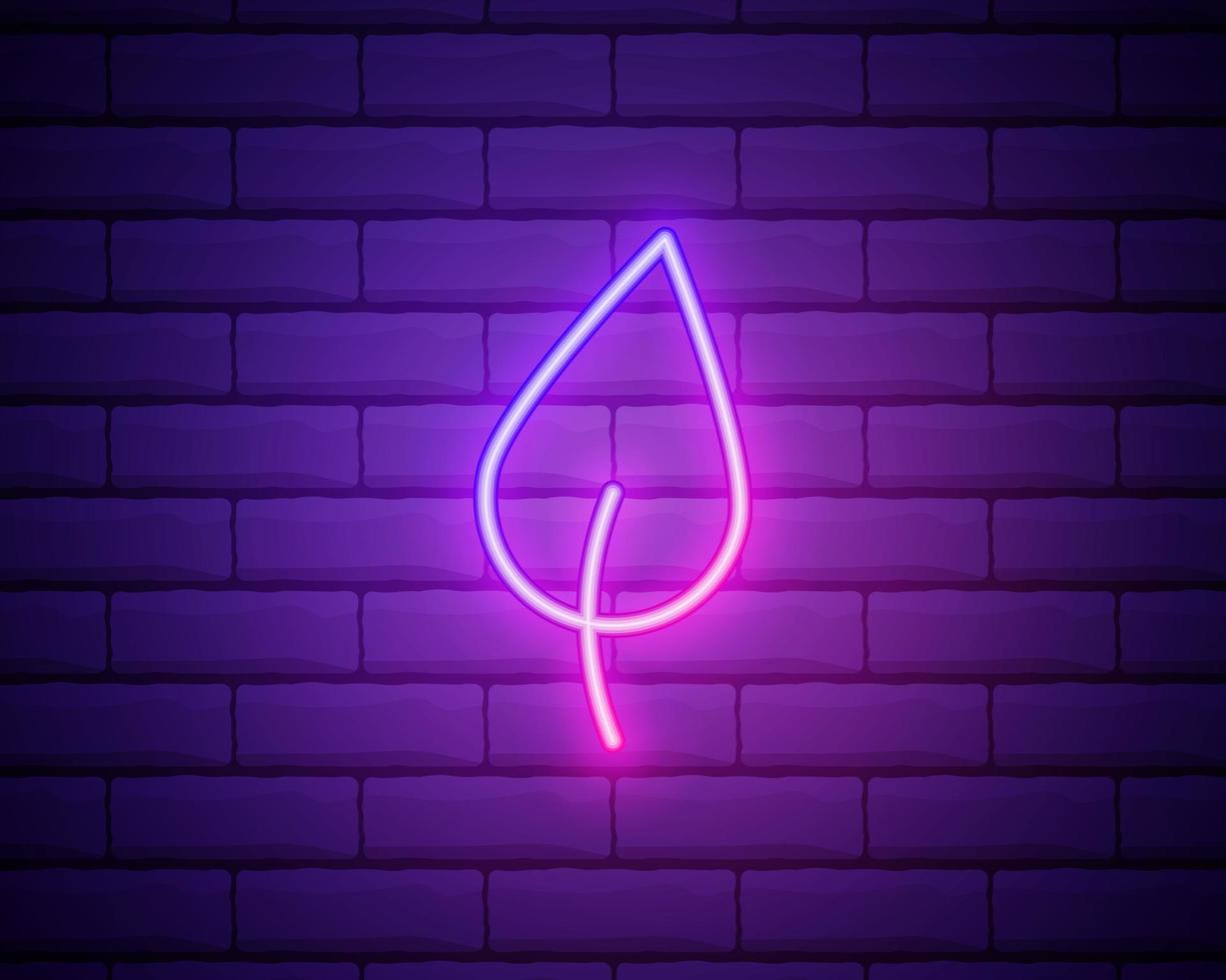 Weltumwelttag. Tag der Erde. Blatt mit einem Tropfen Wasser. ein helles Neonmuster. Logo. Emblem. Banner. Postkarte. Neon. Vektorbild vektor