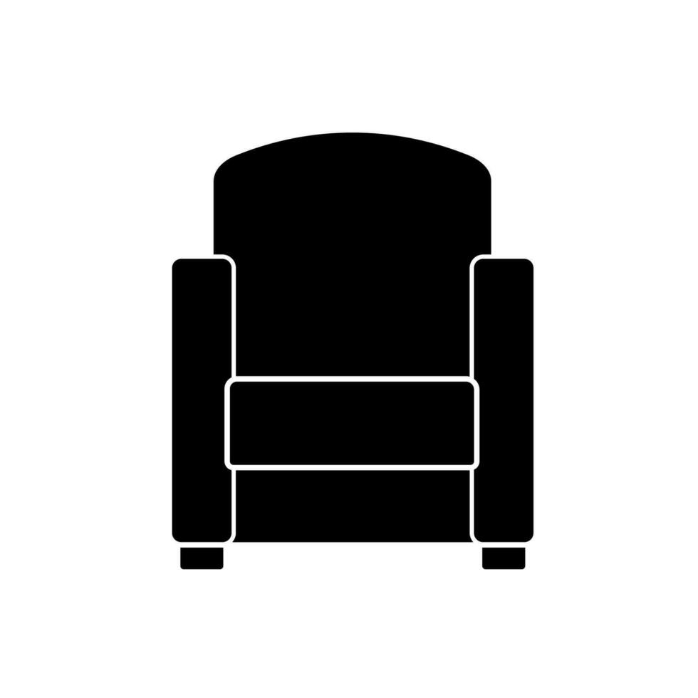 schwarz komfortabel Sessel Symbol isoliert auf Weiß Hintergrund. Teil von das Innere von ein Leben Zimmer oder Büro. Sanft Möbel zum sich ausruhen und Entspannung. vektor