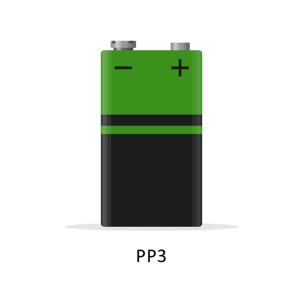 alkalisch Batterie pp3 isoliert auf Weiß Hintergrund. wiederaufladbar Batterie 9v Energie Lager Zellen eben modern Stil. Vektor Illustration.