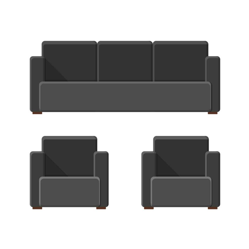 eleganta bekväm modern soffa och fåtöljer i platt stil isolerat på vit bakgrund. del av de interiör av en levande rum eller kontor. mjuk möbel för resten och avslappning. vektor