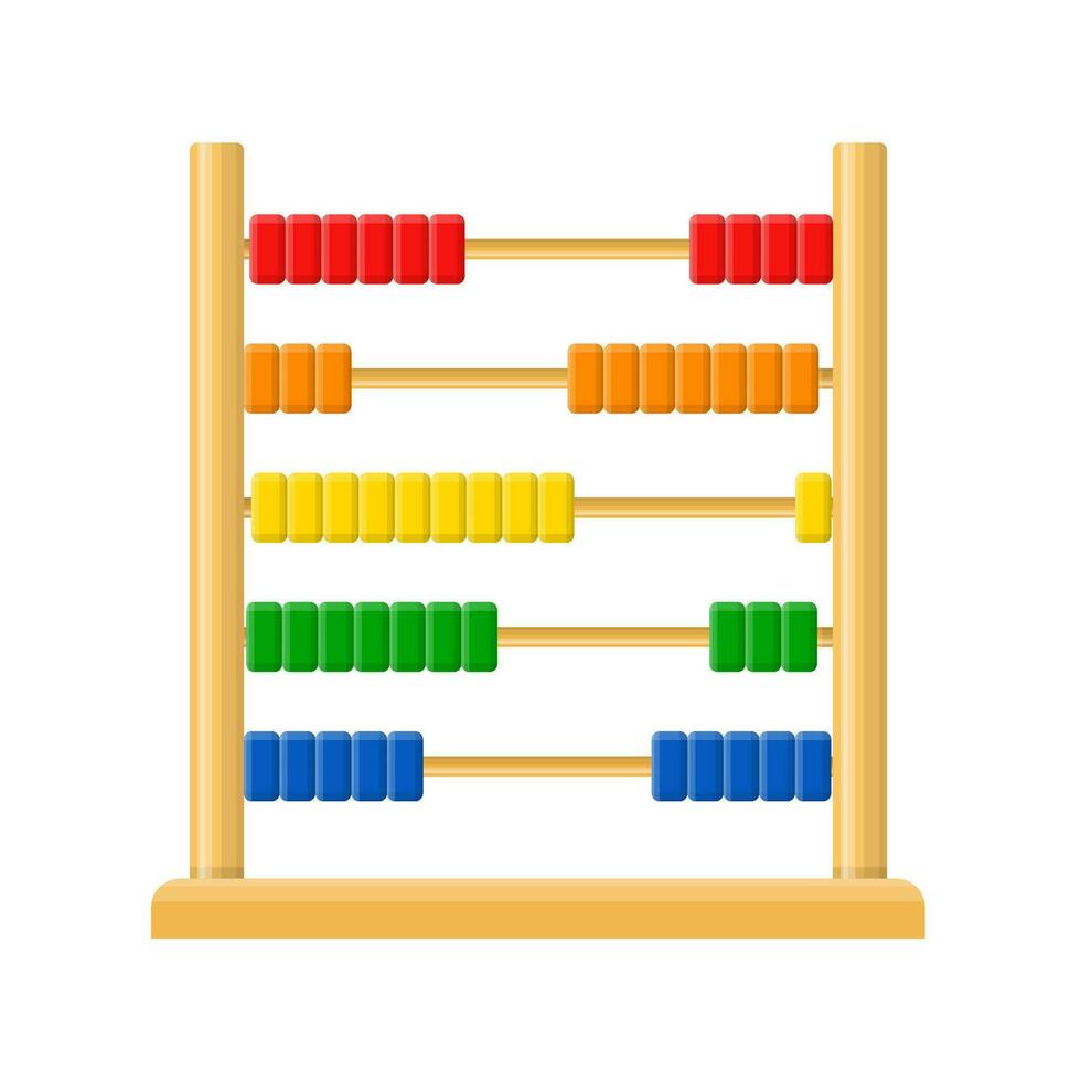 Abakus mit Regenbogen farbig Perlen isoliert auf Weiß Hintergrund. rechnen mathematisch Rahmen zum Bildung Arithmetik. Vektor Illustration.