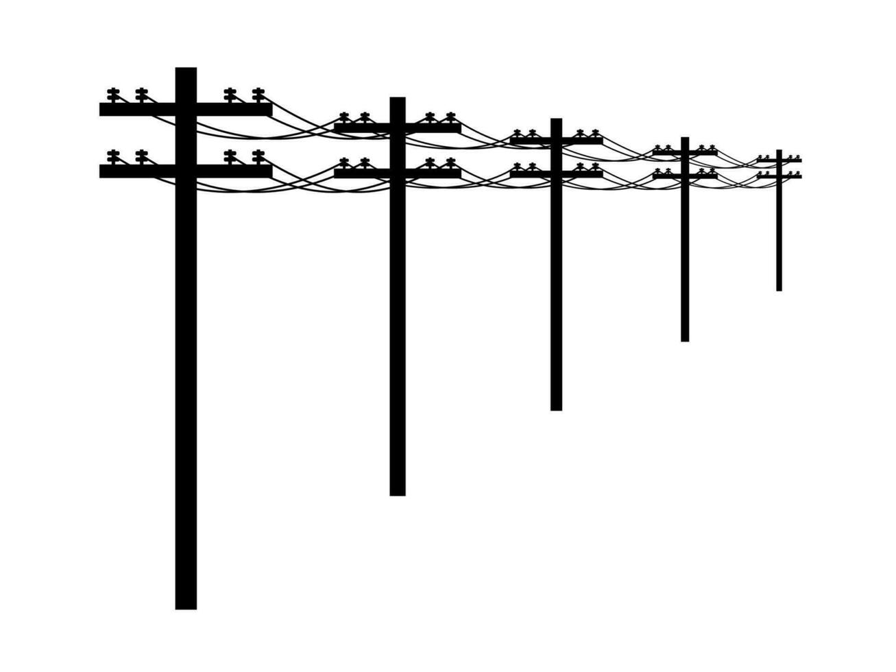 elektrisk Pol ikon perspektiv isolerat på vit bakgrund. kraft rader silhuett, elektrisk kraft överföring. verktyg Pol elektricitet begrepp. hög Spänning ledningar, vektor illustration,