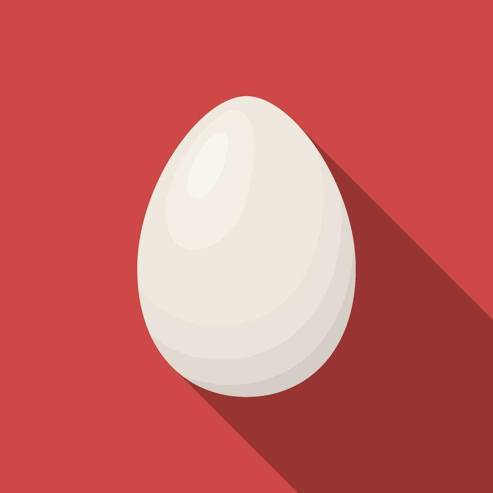 Weiß ganze Hähnchen Ei Symbol mit lange Schatten auf rot Hintergrund. Licht Eierschale. einfach Ei im eben Stil, Vektor Illustration zum Netz und Handy, Mobiltelefon Design. Frühstück Elemente Vektor Zeichen Symbol