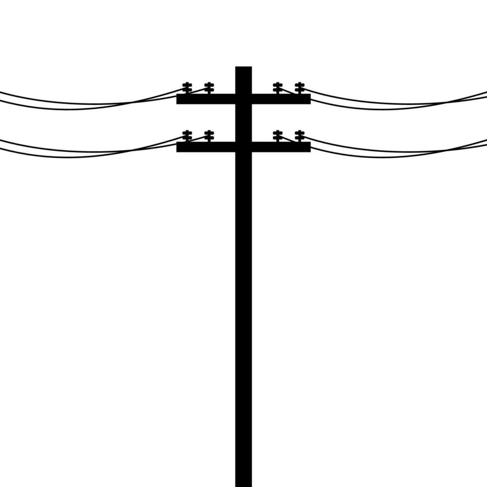 elektrisch Pole Symbol isoliert auf Weiß Hintergrund. Leistung Linien Silhouette, elektrisch Leistung Übertragung. Nützlichkeit Pole Elektrizität Konzept. hoch Stromspannung Drähte, Vektor Illustration.