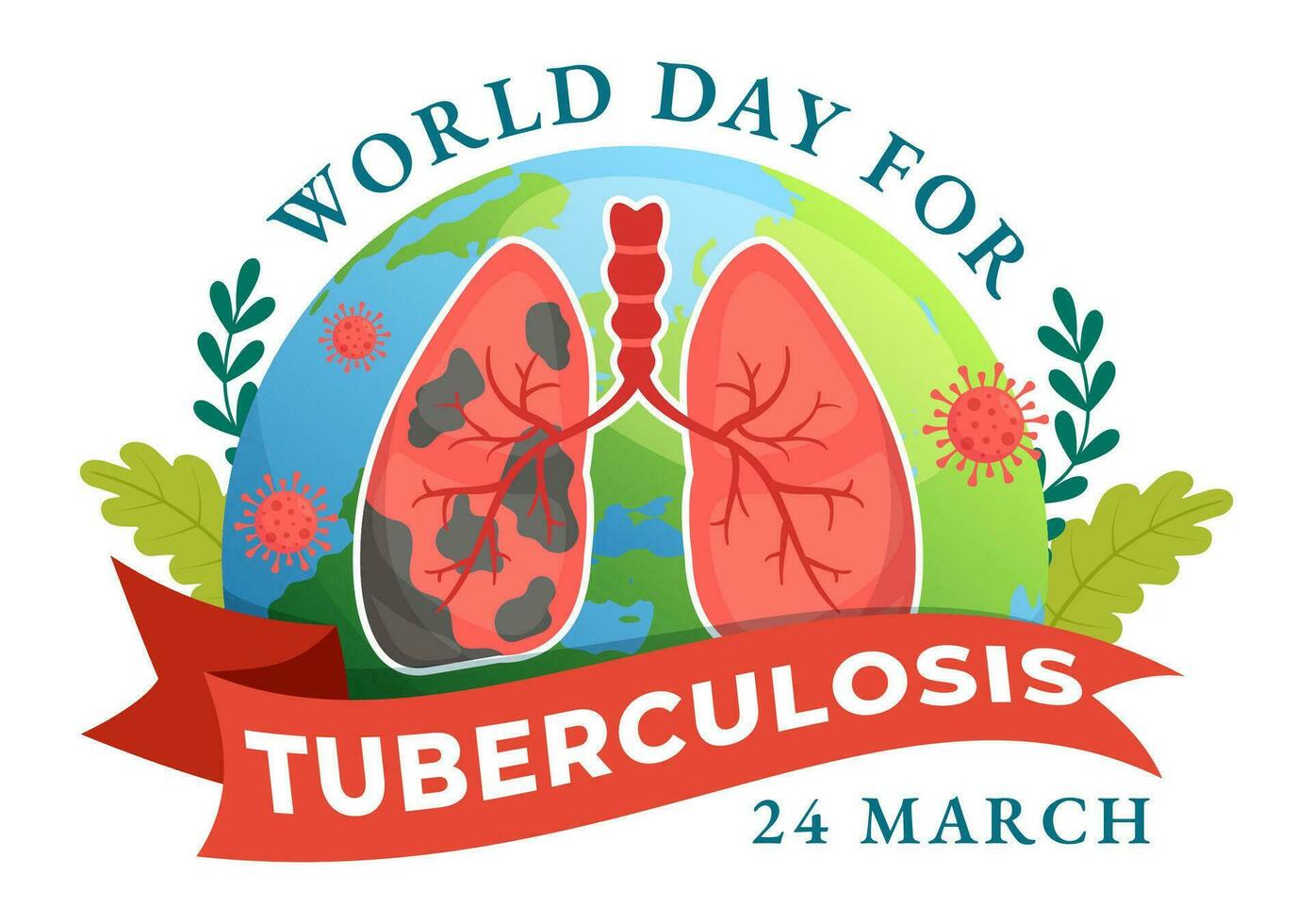 värld tuberkulos dag vektor illustration på Mars 24 med lungor och bakterie till tb medvetenhet och medicinsk i sjukvård platt tecknad serie bakgrund