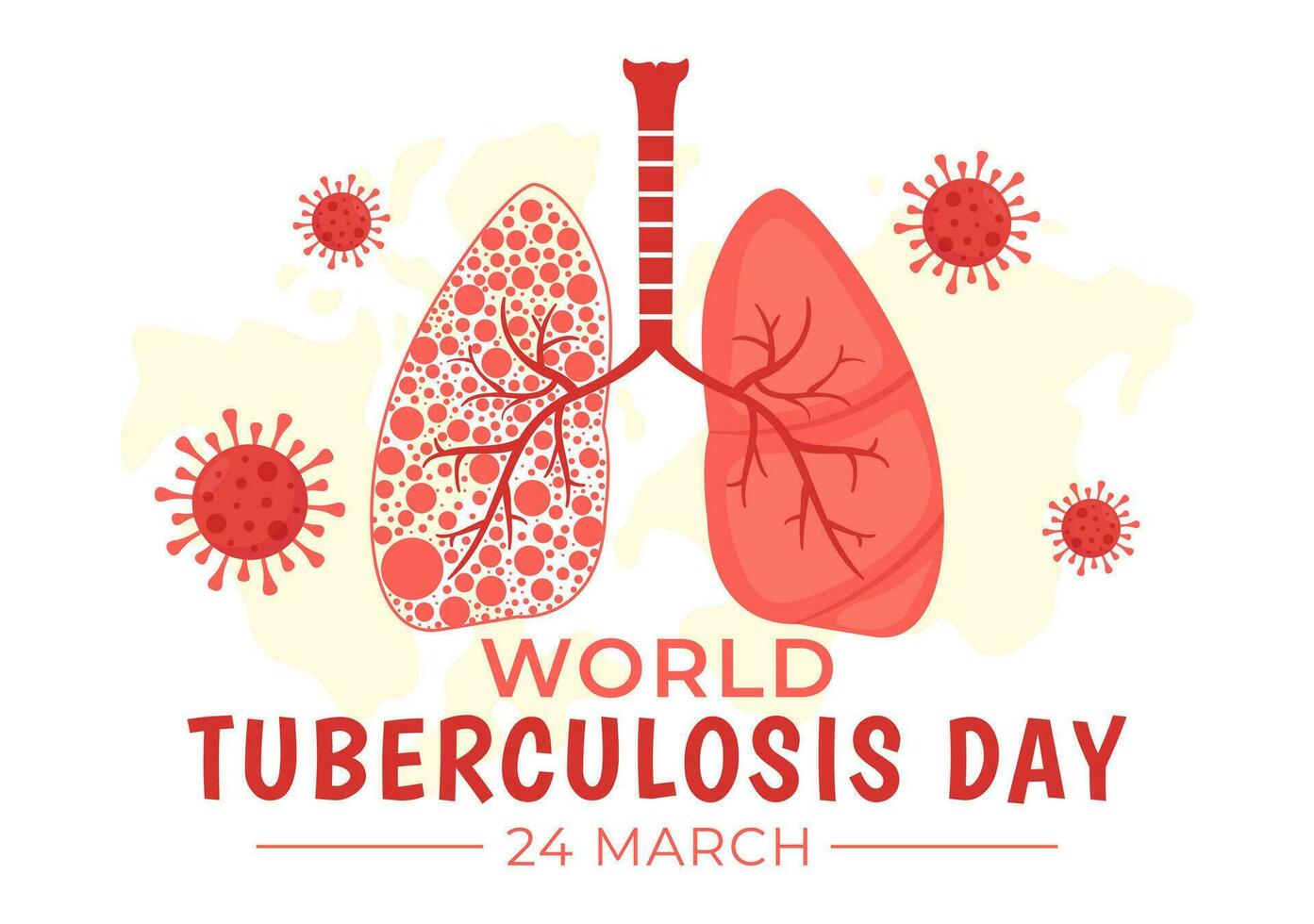 värld tuberkulos dag vektor illustration på Mars 24 med lungor och bakterie till tb medvetenhet och medicinsk i sjukvård platt tecknad serie bakgrund