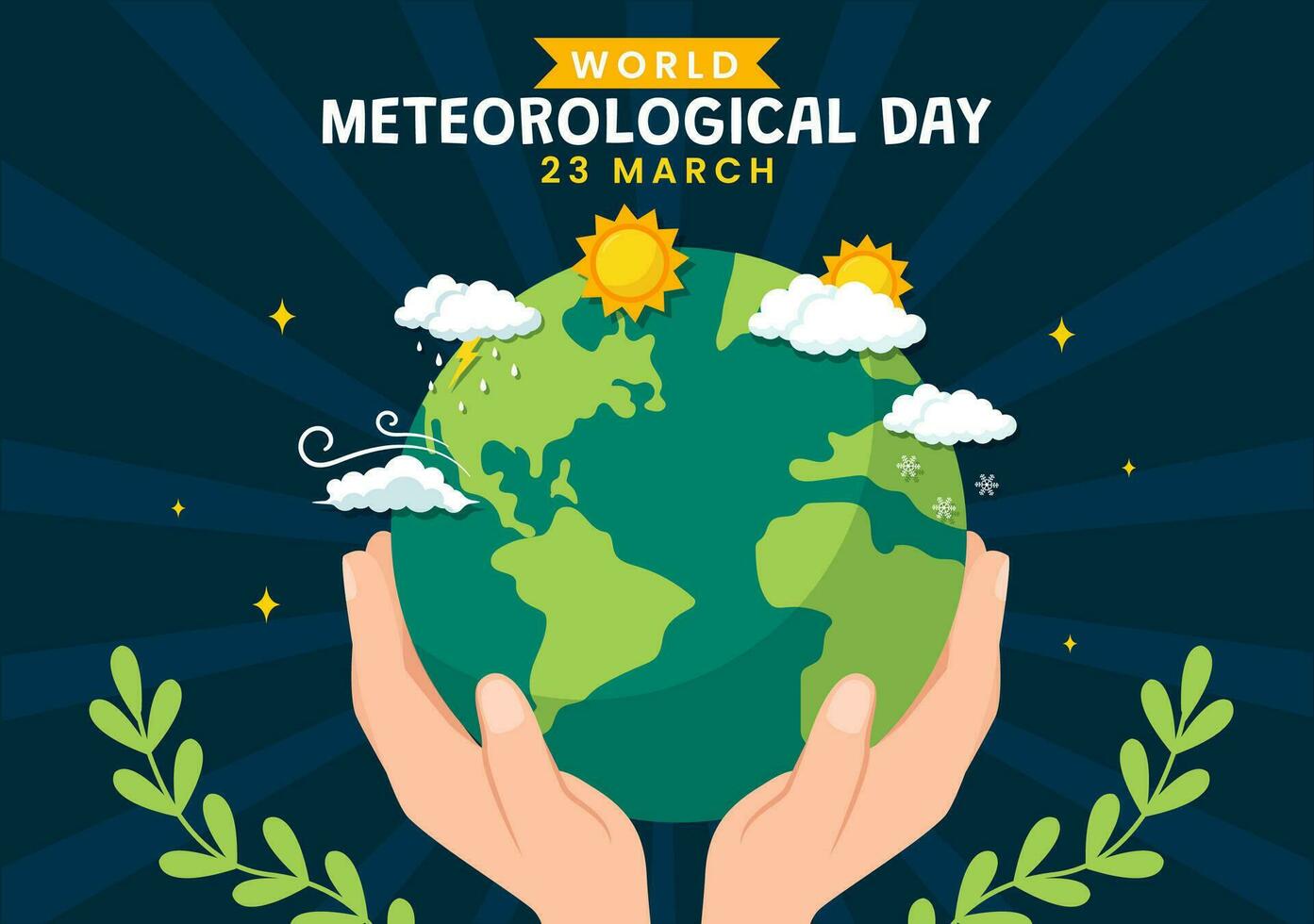 Welt meteorologisch Tag Vektor Illustration auf 23 März mit Erde Karte, Meteorologie Wissenschaft und recherchieren Wetter im eben Karikatur Hintergrund