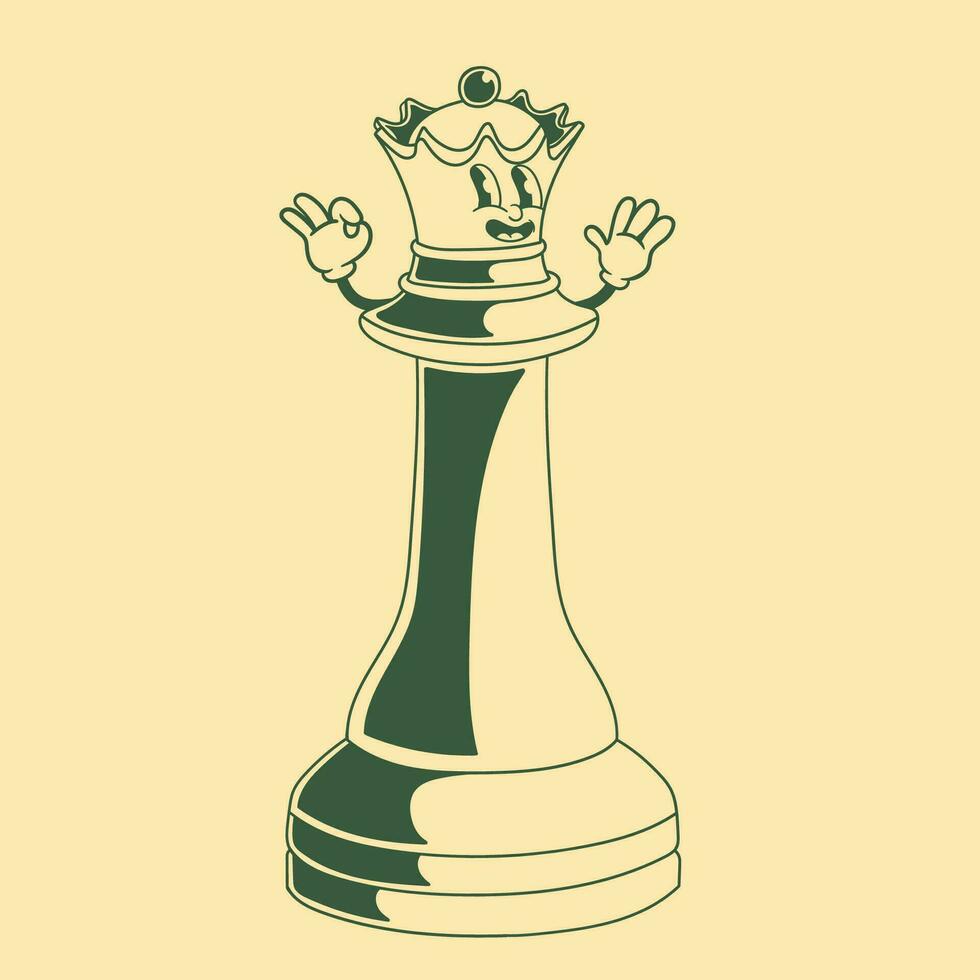årgång karaktär design av schack bit drottning vektor