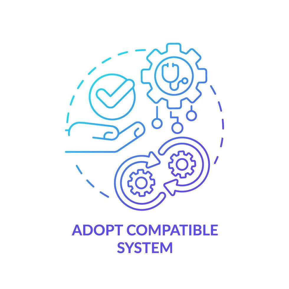 2d lutning blå ikon anta kompatibel system begrepp, isolerat vektor, hälsa driftskompatibilitet Resurser tunn linje illustration. vektor