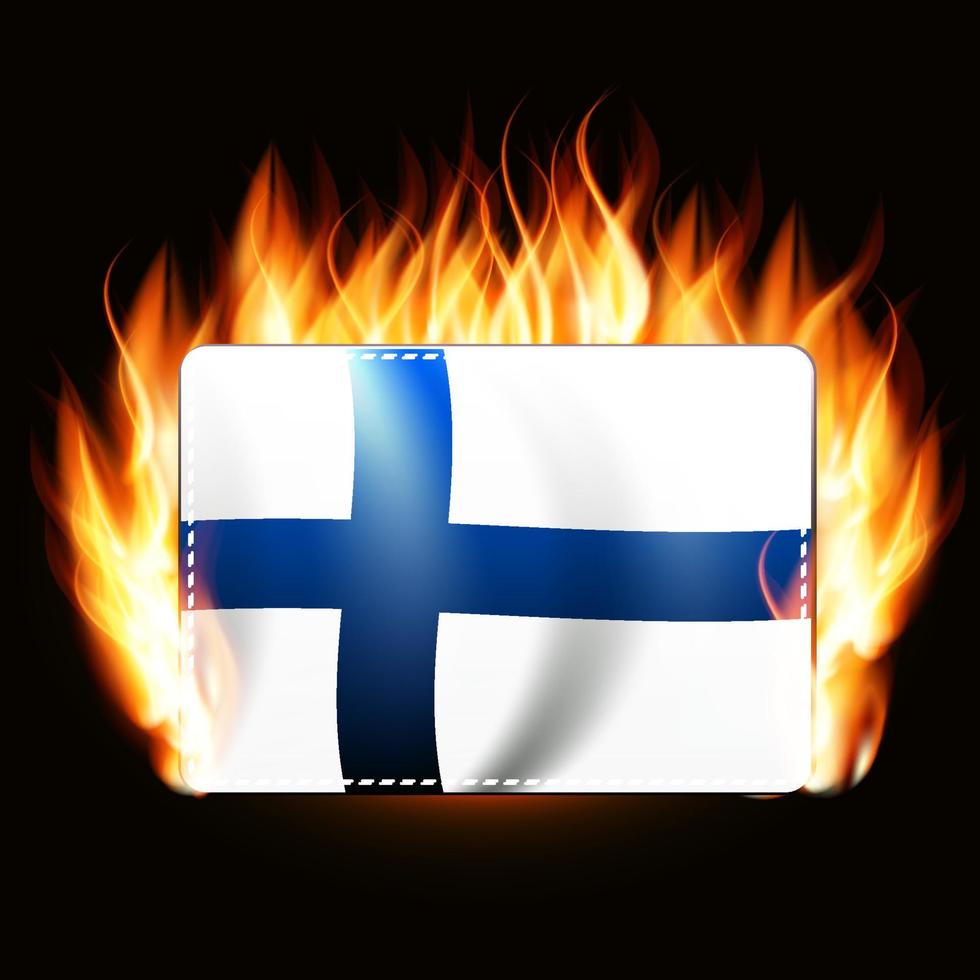 Finnland-Flagge auf Feuerhintergrund. Landeswappen. Vektor-Illustration vektor