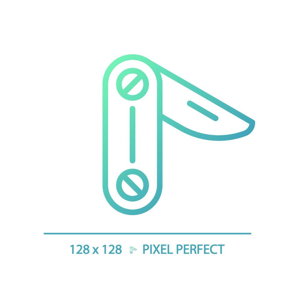 2d Pixel perfekt Gradient Taschenmesser Symbol, isoliert Vektor, Grün Wandern Ausrüstung dünn Linie Illustration. vektor