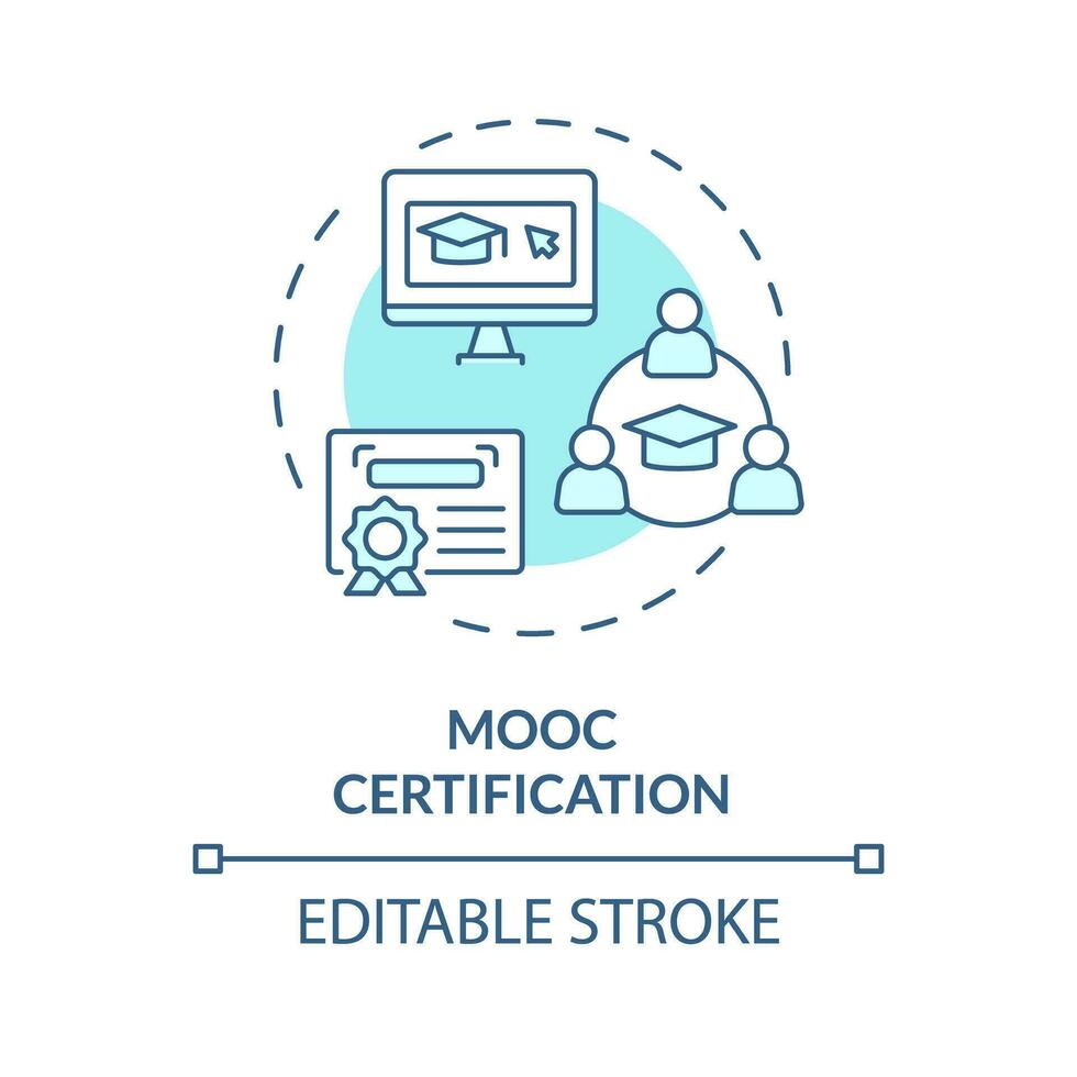 2d editierbar Blau Symbol mooc Zertifizierung Konzept, monochromatisch isoliert Vektor, mooc dünn Linie Illustration. vektor