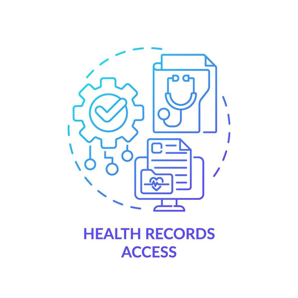 2d Gradient Blau Symbol Gesundheit Aufzeichnungen Zugriff Konzept, isoliert Vektor, Gesundheit Interoperabilität Ressourcen dünn Linie Illustration. vektor