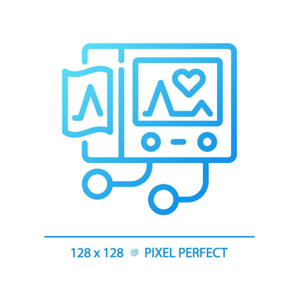 ecg maskin pixel perfekt lutning linjär vektor ikon. hjärt- övervakning. hjärta Betygsätta. kolla upp upp. diagnostisk testning. tunn linje Färg symbol. modern stil piktogram. vektor isolerat översikt teckning