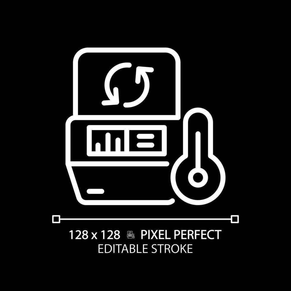 pcr Maschine Pixel perfekt Weiß linear Symbol zum dunkel Thema. Thermal- Radler. Polymerase Kette Reaktion. DNA Reproduzieren. dünn Linie Illustration. isoliert Symbol zum Nacht Modus. editierbar Schlaganfall vektor