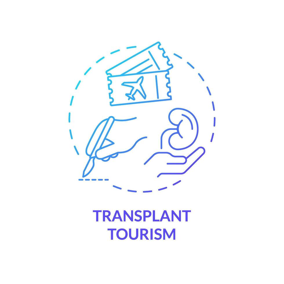 2d lutning transplantation turism ikon, enkel isolerat vektor, medicinsk turism tunn linje illustration. vektor