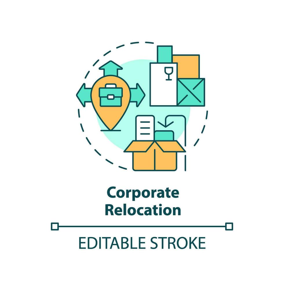 2d redigerbar företags- omlokalisering ikon representerar rör på sig service, enkel isolerat vektor, Flerfärgad tunn linje illustration. vektor