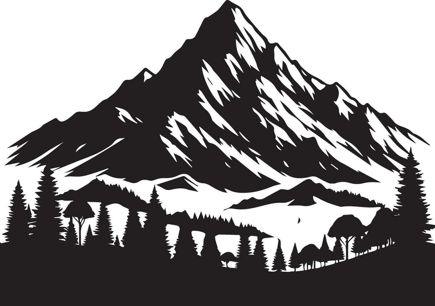 Berg mit Wald Vektor Silhouette Illustration schwarz Farbe