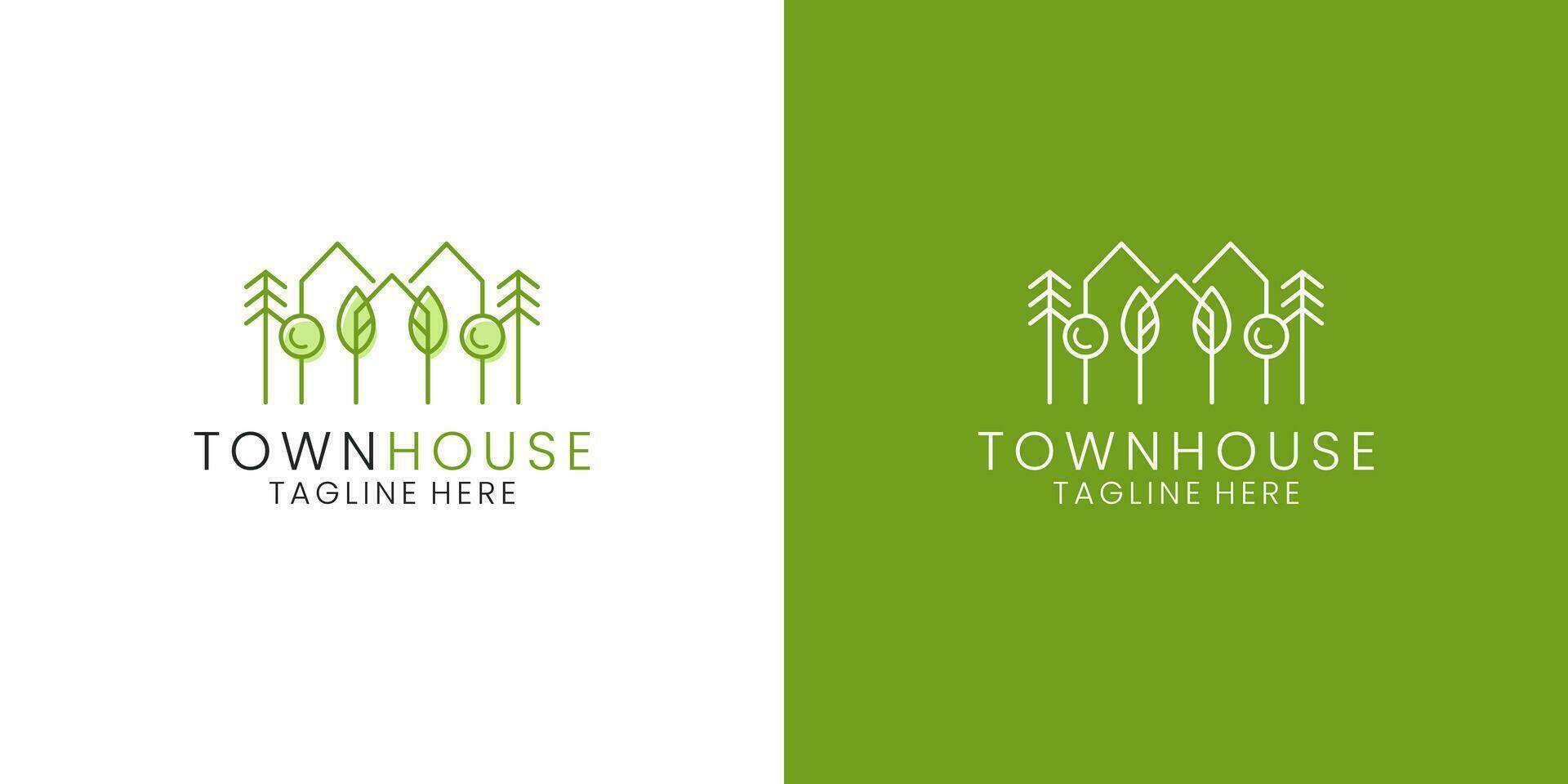 Stadt, Dorf Haus minimalistisch Logo Design mit Baum vektor