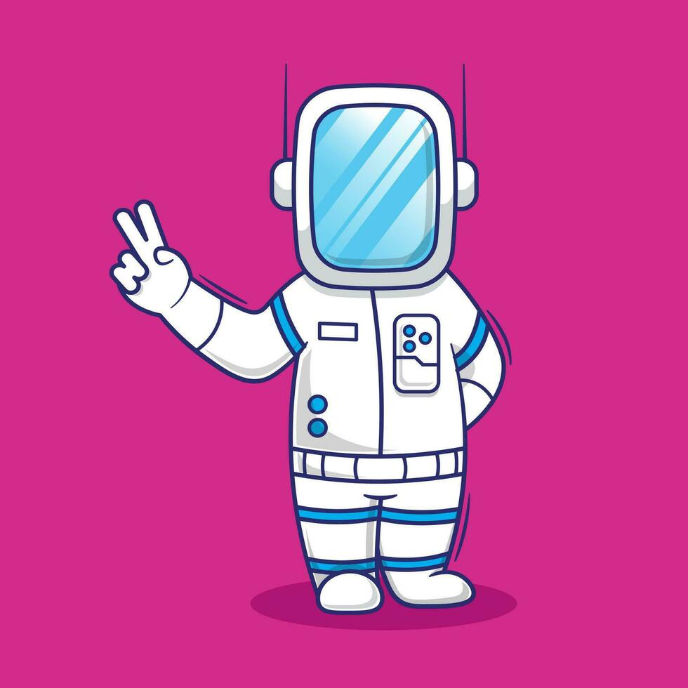 eben Astronaut Vektor Karikatur Design mit friedlich Geste. Wissenschaft Technologie Element einstellen