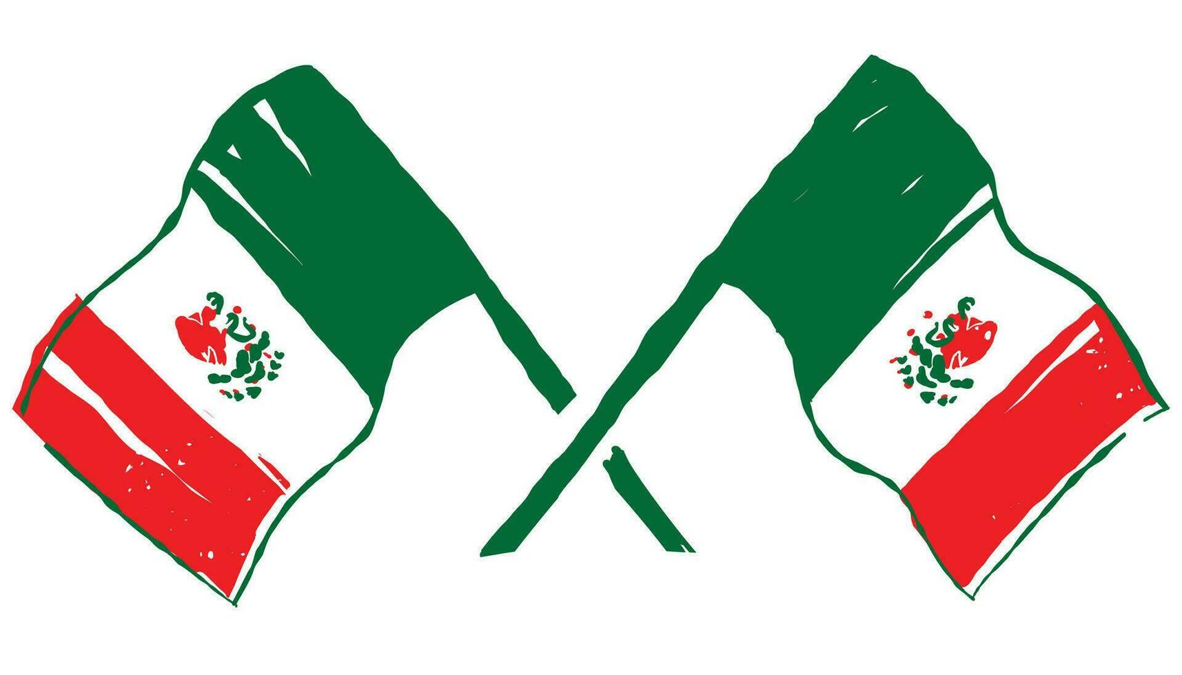 ritad för hand skiss dubbel flaggor av mexico vektor