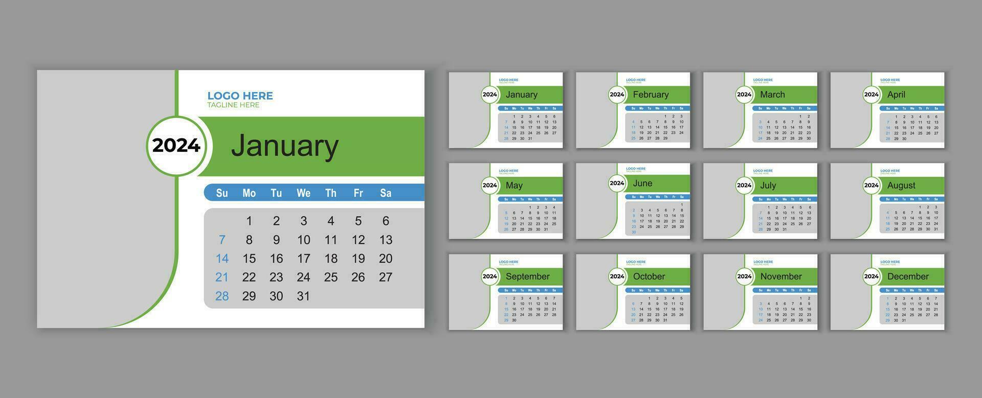 en gång i månaden kalender mall för de 2024 år. vecka börjar på söndag. planerare för de 2024 år. vägg kalender i en minimalistisk stil. vägg kalender 2024 mall vektor