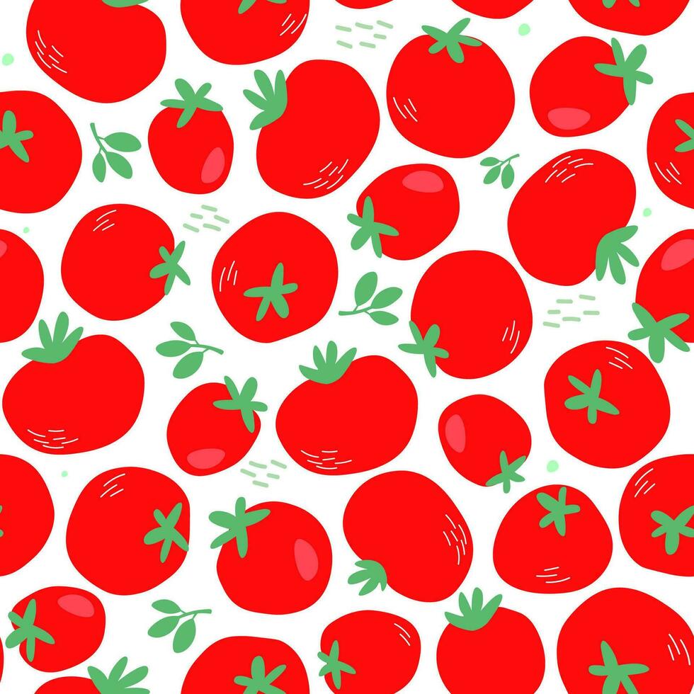nahtlos Muster mit Tomaten. Sommer- Gemüse im ein chaotisch Zustand. Vektor Grafik.