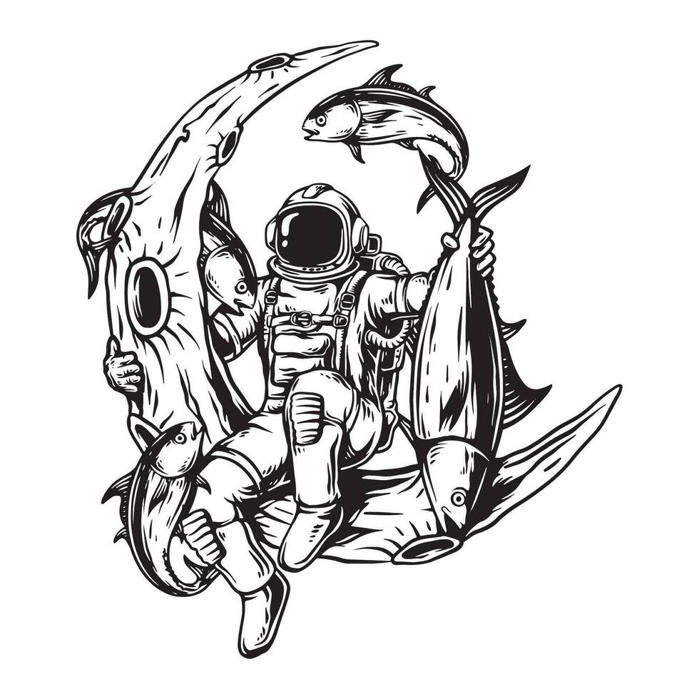 astronaut med fisk vektor konst illustration