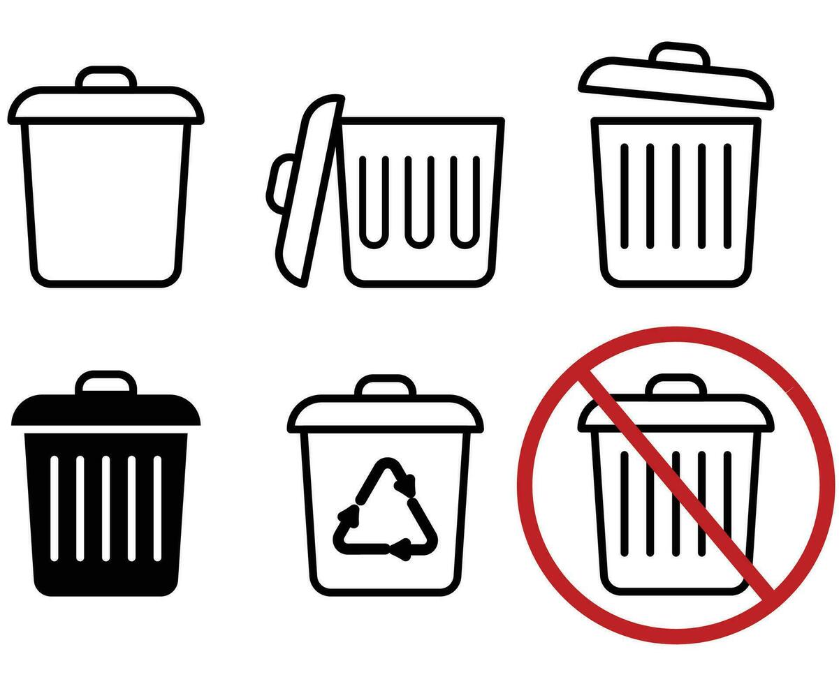 recyceln und Müll können Symbole einstellen oder Müll Behälter Symbol Vektor im Linie Stil