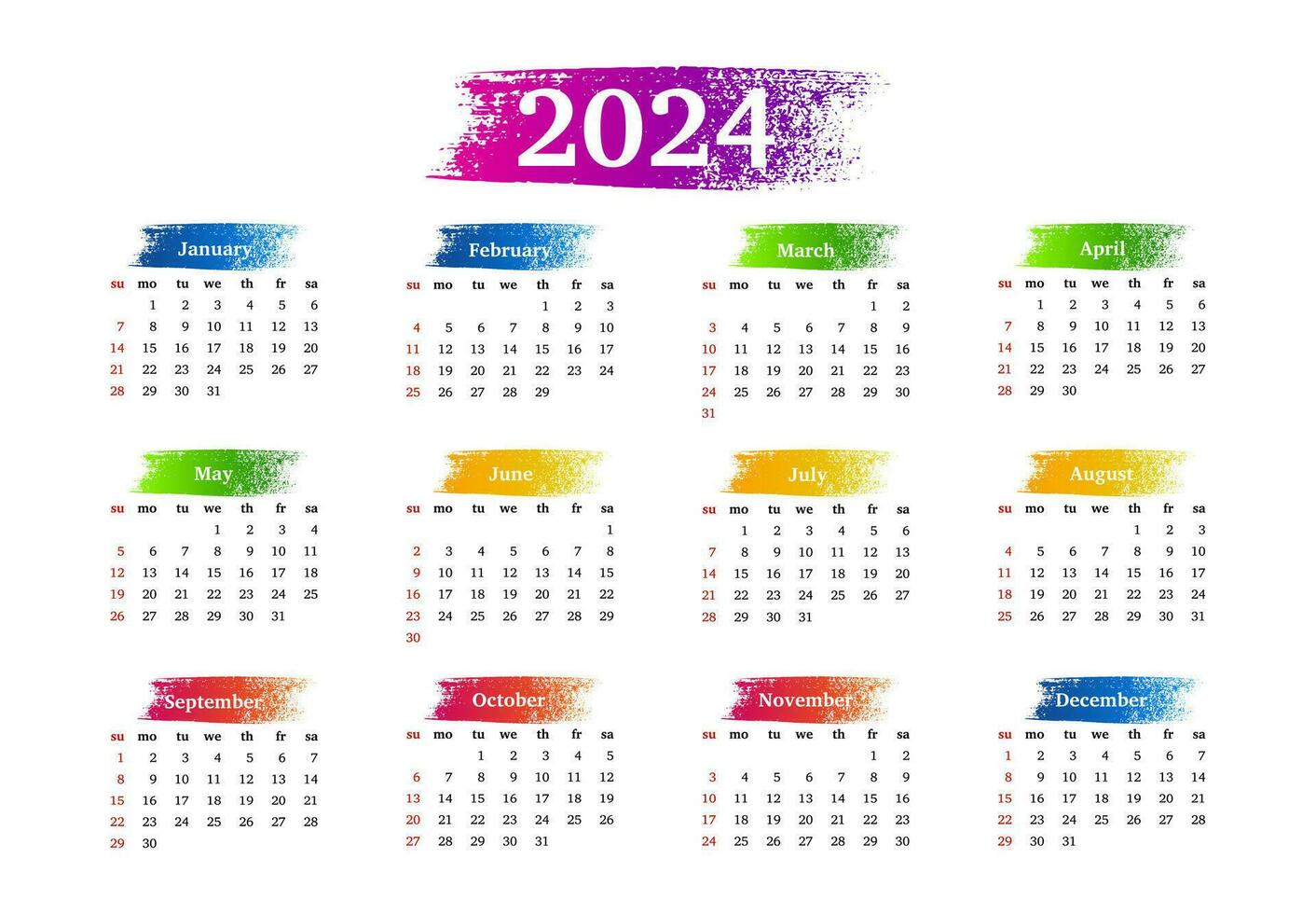 kalender för 2024 isolerat på en vit bakgrund vektor