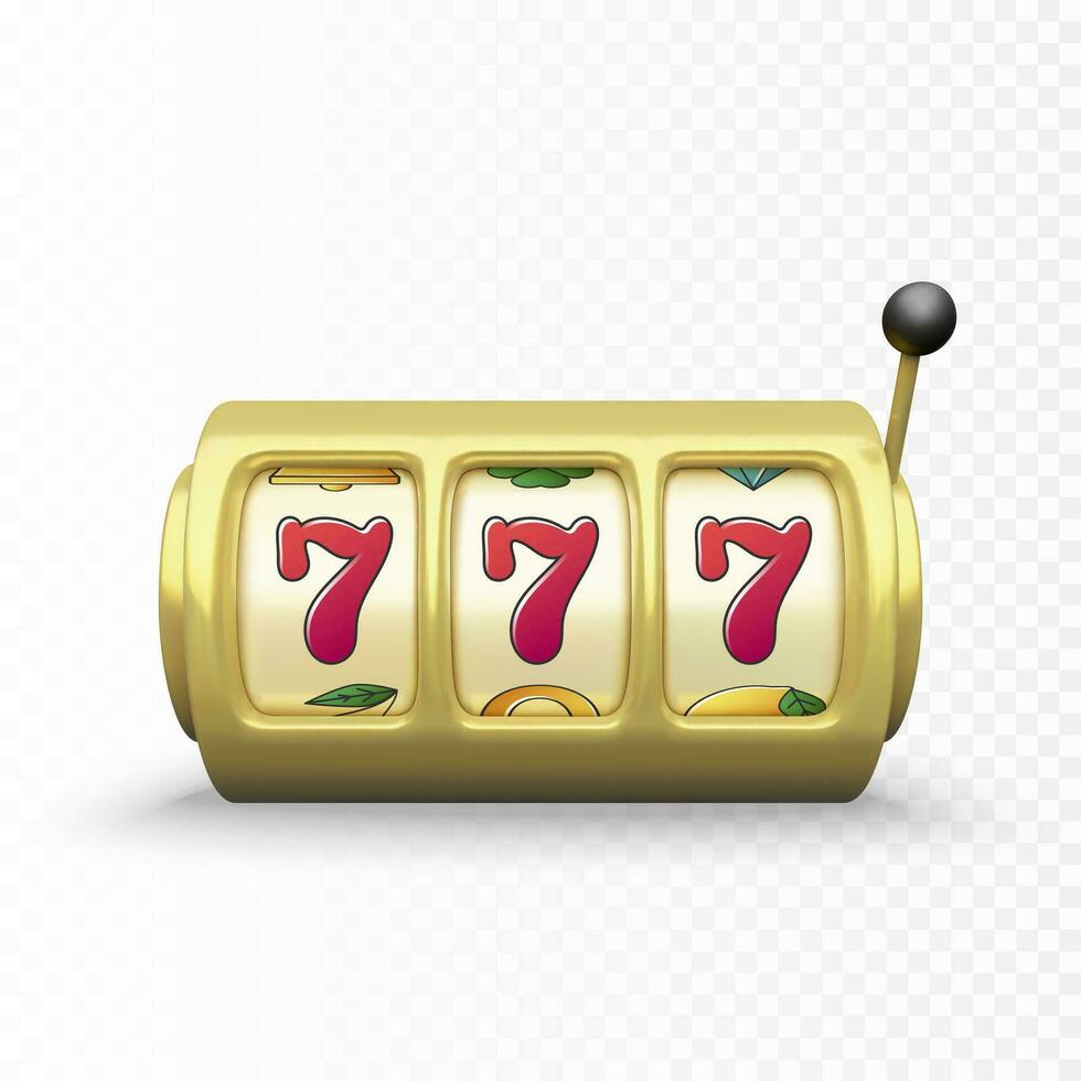 golden Slot Maschine realistisch machen. 777 groß Sieg oder Jackpot Kasino gewinnen. Vektor Illustration