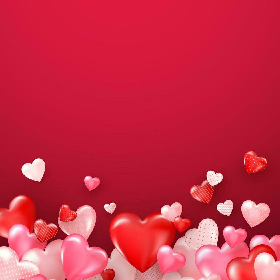 hell Valentinsgrüße Tag oder Mütter Tag Hintergrund. Gruppe von glänzend rot Herzen. Vektor