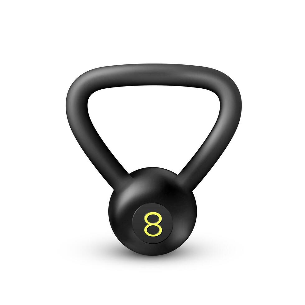 schwarz realistisch Gewicht. Kettlebell von 8 Kilogramm. Ausrüstung zum Bodybuilding und trainieren. Vektor