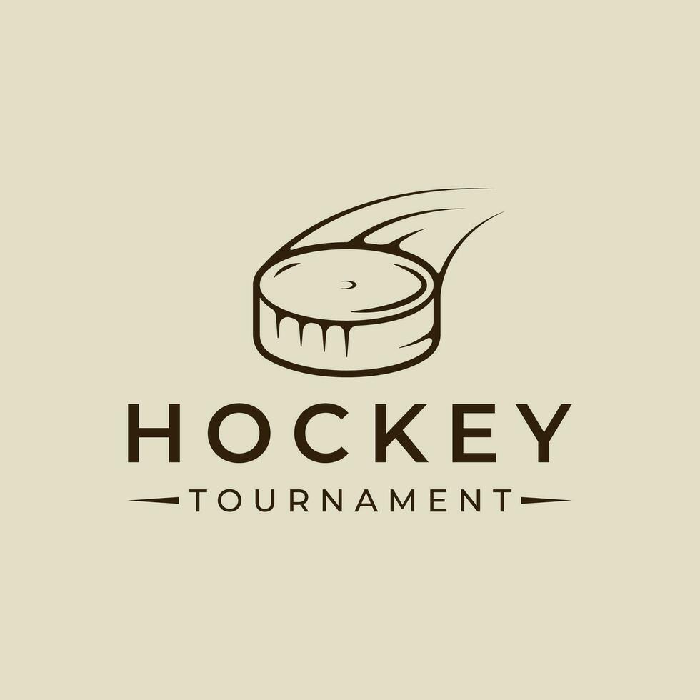 Eis Eishockey Puck Logo Linie Kunst Jahrgang Vektor Illustration Vorlage Symbol Grafik Design. Winter Sport Verein Zeichen oder Symbol zum Turnier oder Hemd drucken Briefmarke Konzept