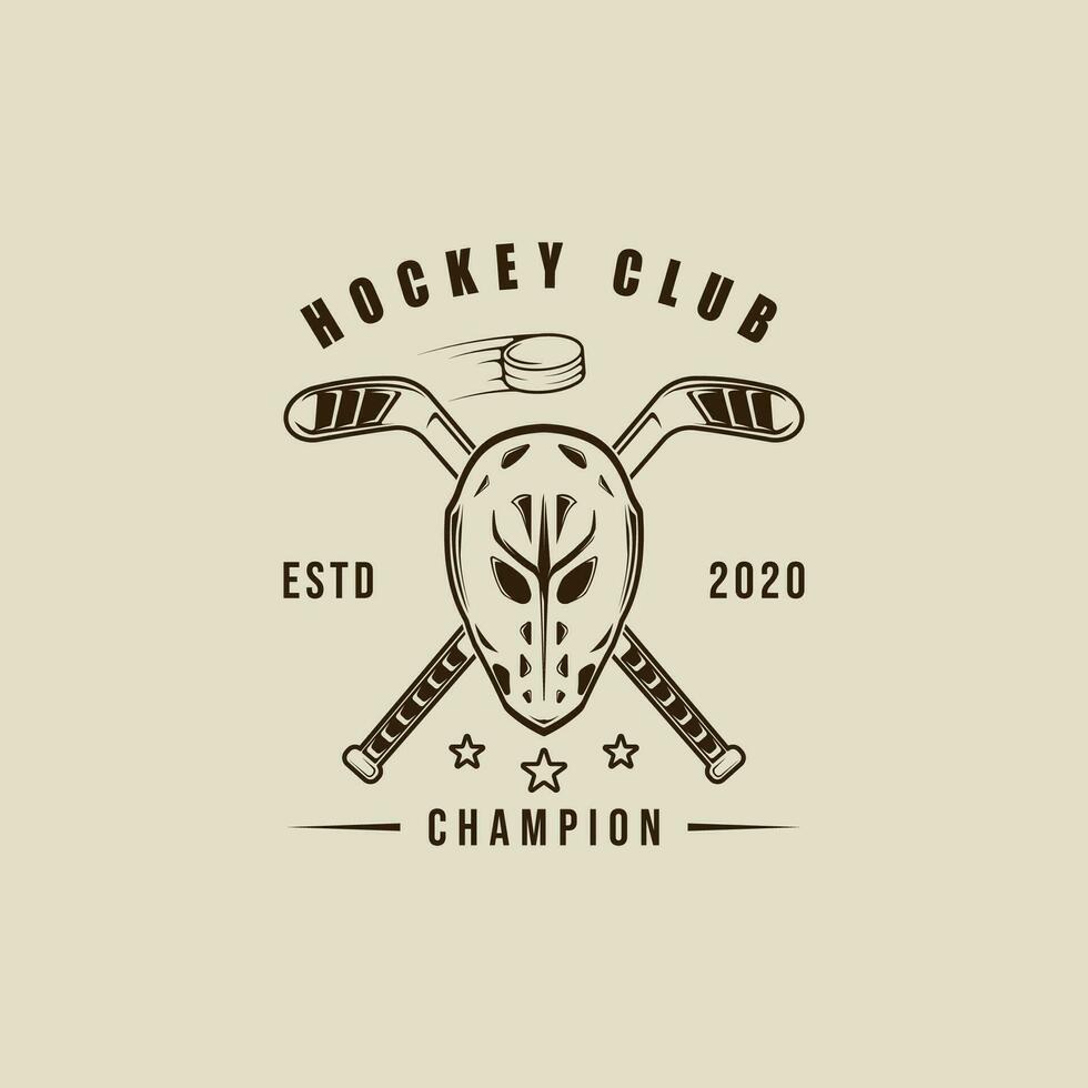 Maske und Stock Eis Eishockey Logo Linie Kunst Vektor Jahrgang Illustration Vorlage Symbol Grafik Design. Winter Sport Zeichen oder Symbol zum Turnier oder Verein Hemd drucken Briefmarke Konzept