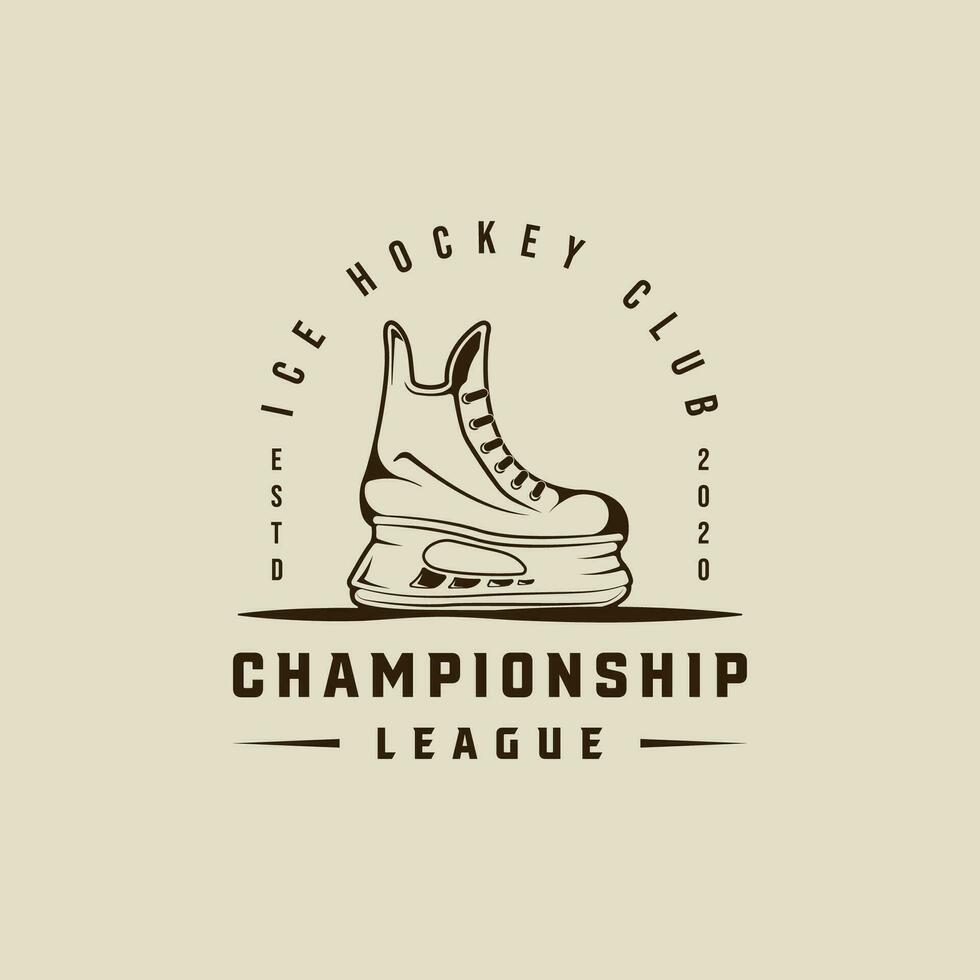 Eis Eishockey Schuhe Logo Linie Kunst Vektor Jahrgang Illustration Vorlage Symbol Grafik Design. Winter Sport Zeichen oder Symbol zum Verein und Turnier Hemd drucken Briefmarke mit Typografie Stil Konzept