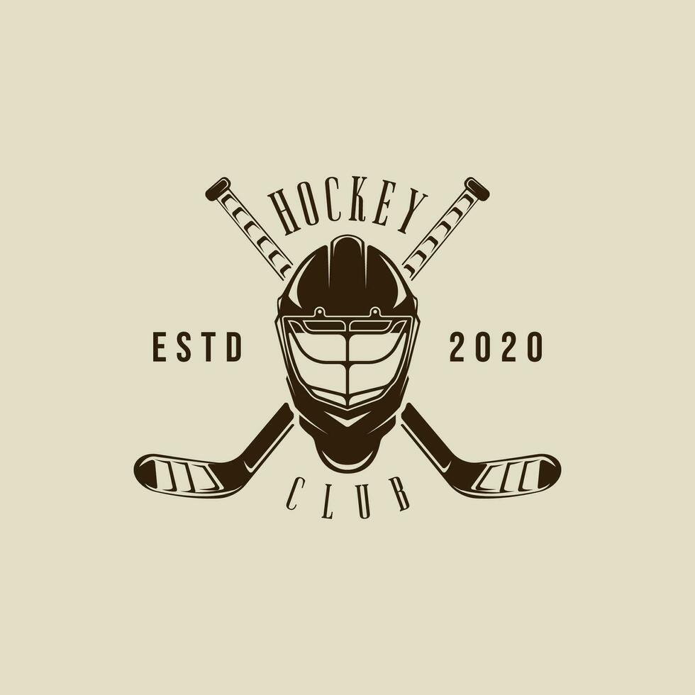 Eis Eishockey Helm und Stock Logo Vektor Jahrgang Illustration Vorlage Symbol Grafik Design. Winter Sport Zeichen oder Symbol zum Turnier oder Verein Hemd drucken Briefmarke Konzept mit retro Typografie Stil