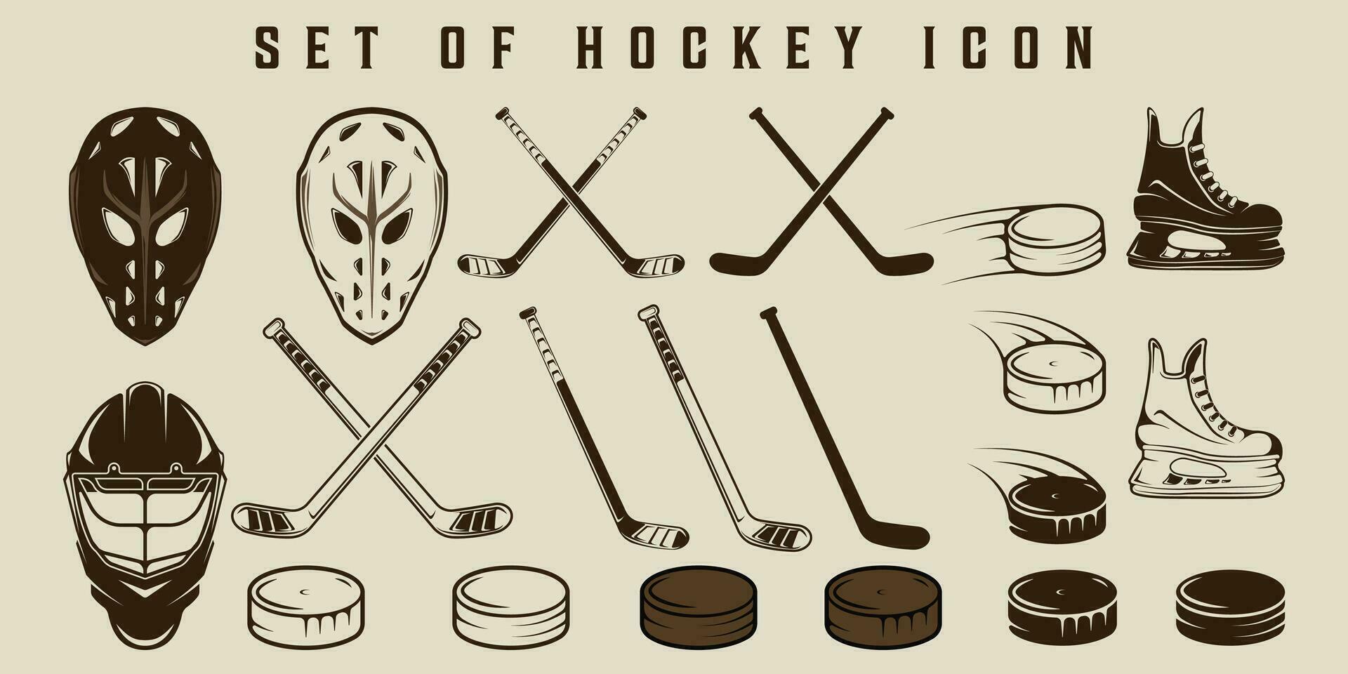 einstellen von Eishockey Eis Symbol Vektor Jahrgang Illustration Vorlage Grafik Design. bündeln Sammlung von verschiedene Winter Sport Ausrüstung oder Werkzeug zum Zeichen oder Symbol