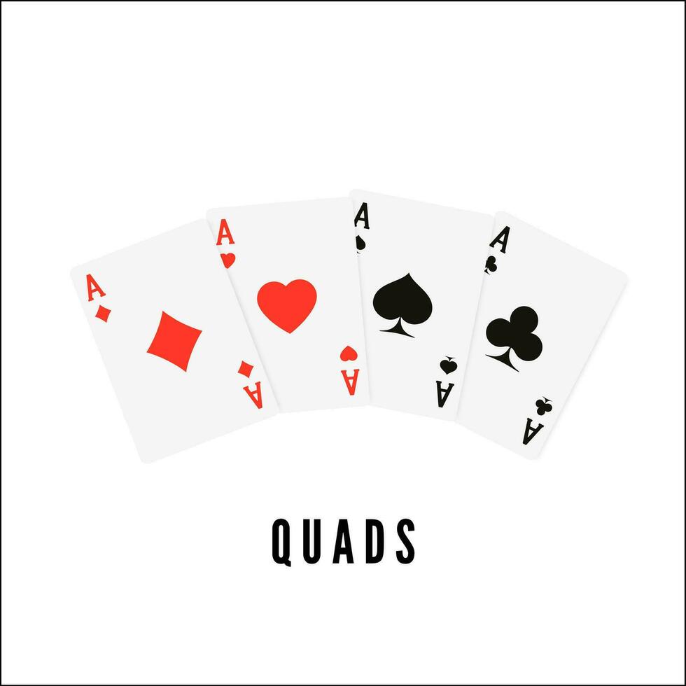 As. spielen Karte vier von ein nett oder Quads. Poker oder Blackjack Gewinner Karten. Vektor Illustration
