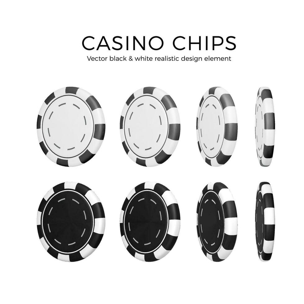 Poker Chips im anders Position. 3d schwarz und Weiß Farbe Kasino Chips isoliert auf Weiß Hintergrund. Vektor Illustration